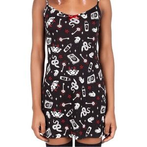 Killstar slip dress goth witchy night gown lounge wear cozy pajamas mini dress